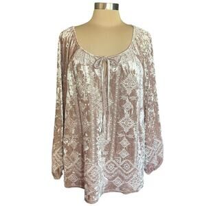 Savanna Jane Champagne Velvet Embroidered Tunic Sz 1X Bohemian Peasant Western